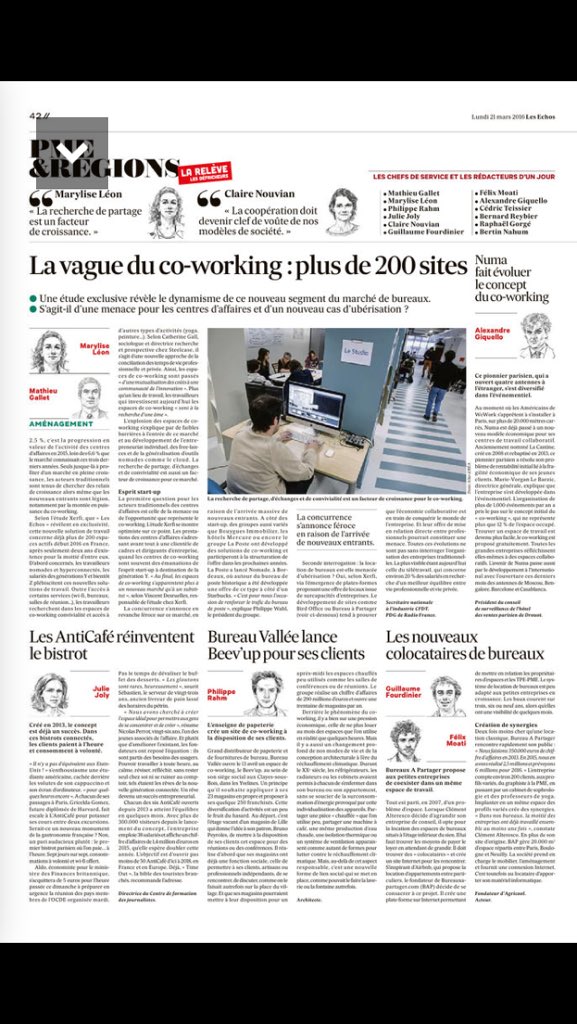 Les espaces de coworking dont Nomade de #LaPoste à #Bordeaux cité par Philippe Wahl Président du Groupe <a href="/LesEchos/">Les Echos</a>