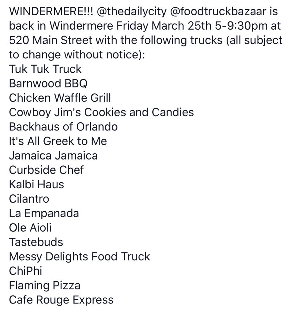 Food Truck Bazaar On Twitter Back In Windermere This Friday 3