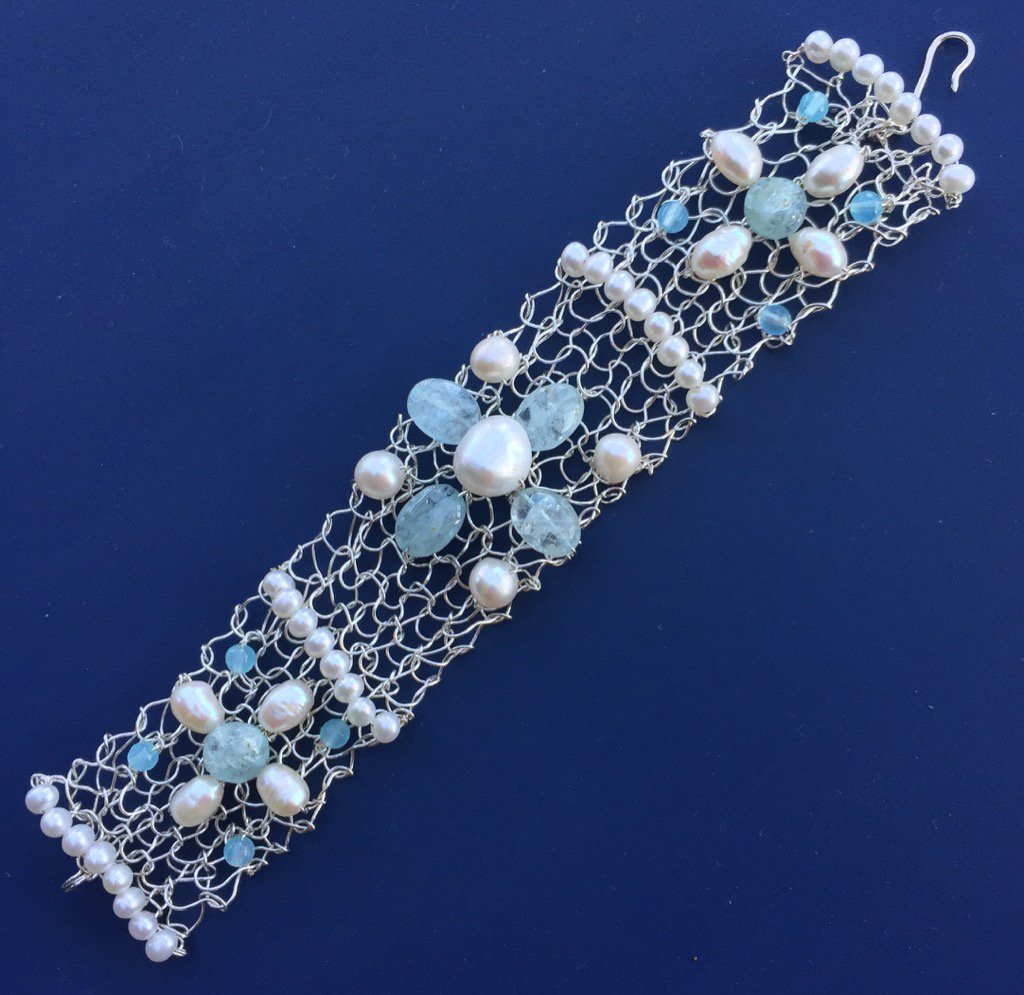 #sterling #fishnet #bracelet #pearls #aquamarines #gemsfromthesea for #mermaids #Nantucket