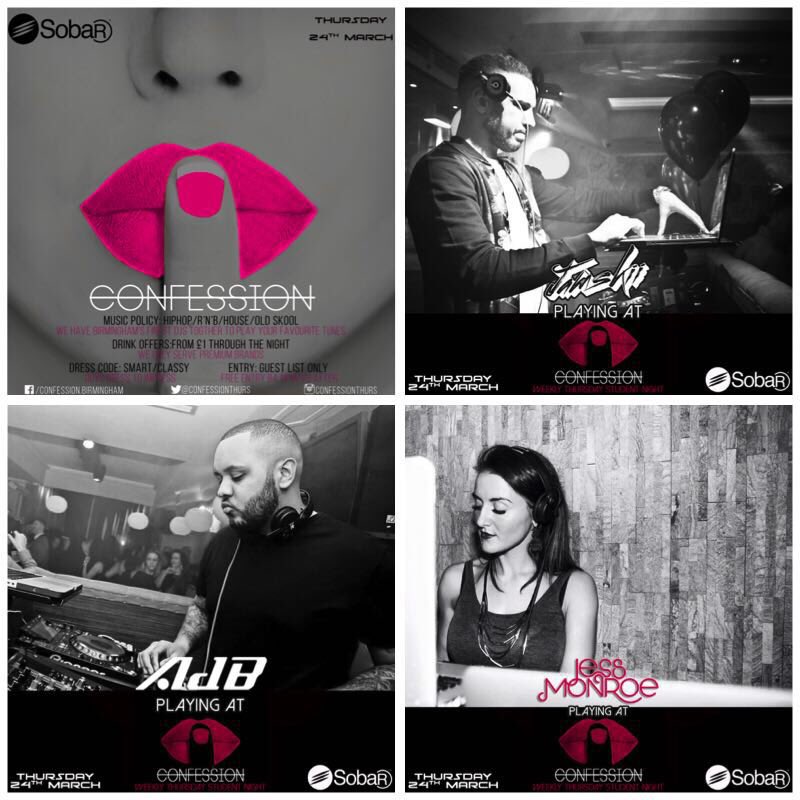 This thursday the re-launch of Confessions! <a href="/JAMSKIIDJ/">JAMSKIIDJ</a> @ItsOnlyAdB @JessMonroeX You dont want to miss it #Confession