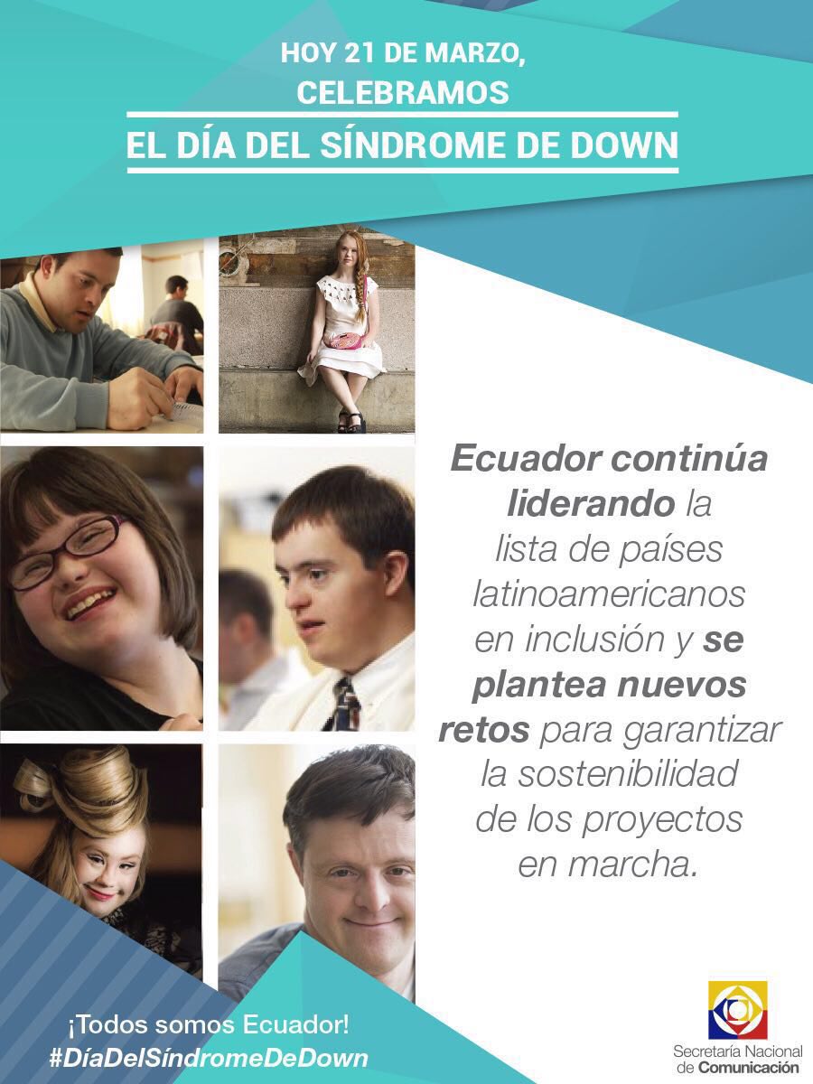 ComunicacionEc's tweet photo. Hoy se conmemora el #DíaDelSíndromeDeDown. Ecuador lidera la lista de países latinoamericanos en inclusión https://t.co/AQqlBoBxG9