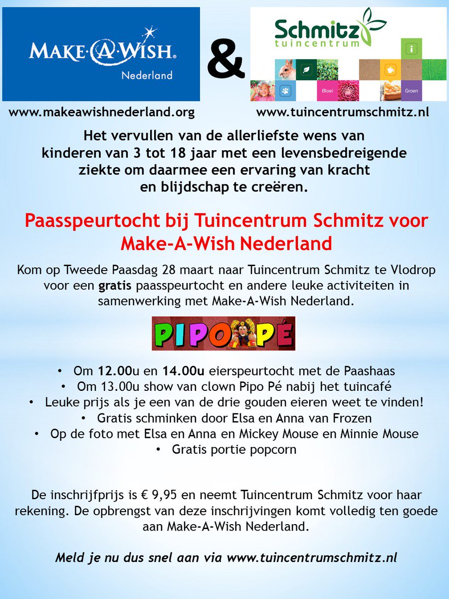 MakeAWishLmb's tweet photo. Gratis paasspeurtocht bij @SchmitzTc te Vlodrop! Opbrengst voor @MakeAWishNL https://t.co/YXtw1wO9sD https://t.co/pKg7hescvC