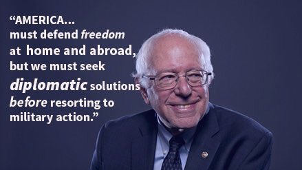Latinos4Bernie's tweet photo. The words from a true leader: "We must leave the door open to more diplomacy" — @BernieSanders #ForThePeople https://t.co/OL1p35YZkz