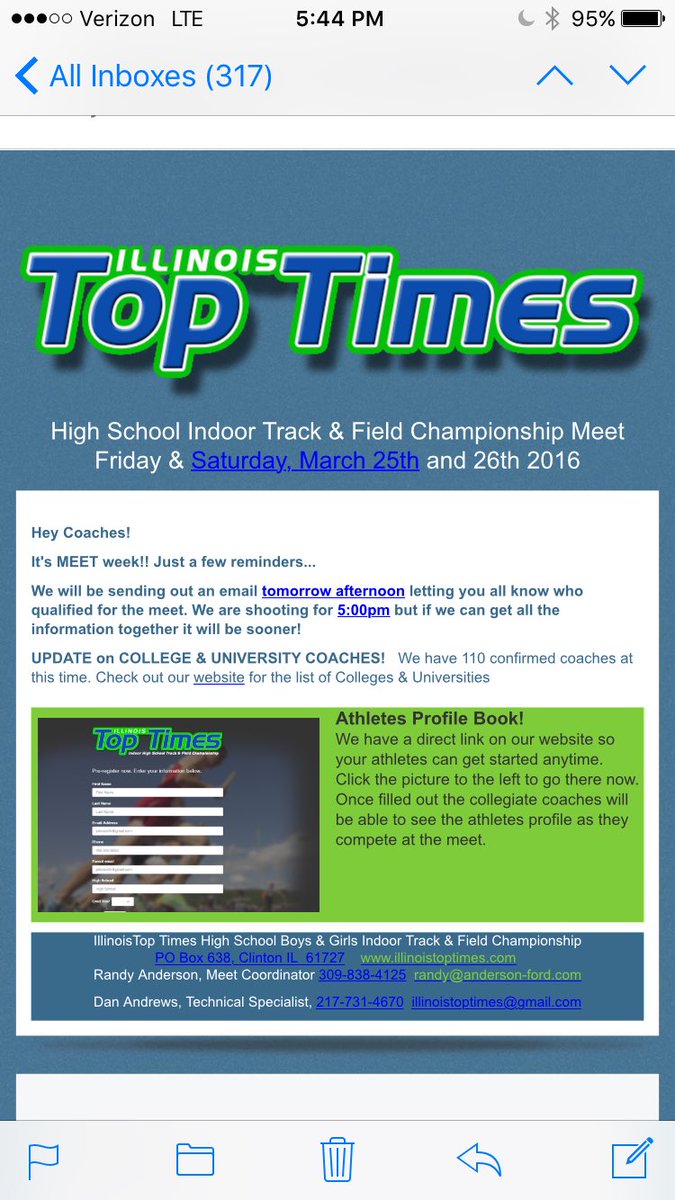 _IL_Top_Times's tweet image. Coaches this email just popped &amp;amp; athletes our #ProfileBook is going to be awesome. Thanks @NSRScout #ITT16
