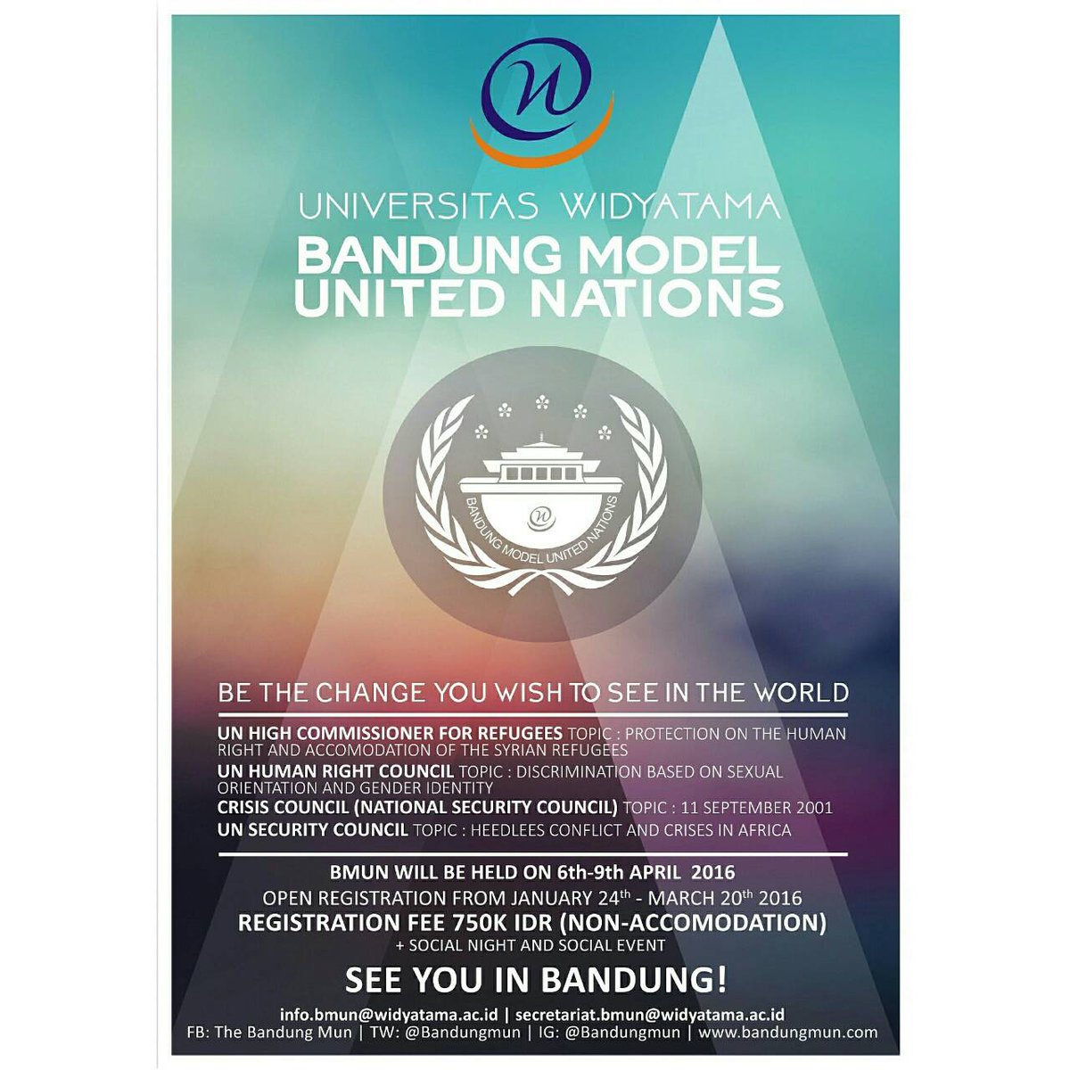 UTama's tweet photo. Universitas Widyatama present @BandungMUN , BMUN will be held on 6-9th april #eventutama https://t.co/6gQgYqsNsh