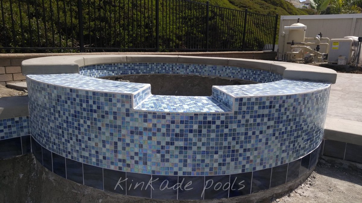 kinkadepools's tweet photo. Project Photo: wk4 This is an "open spillway" on a raised +18" spa w/ 1 x 1 #tile from @MasterTileInc. #kinkadepools https://t.co/cx8sgpvsY9