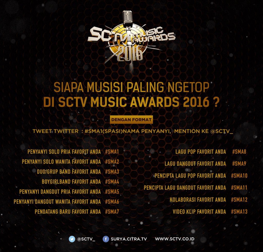 Terus berikan vote untuk SCTV Music Awards 2016, caranya tweet #SMA5(spasi)penyanyi dangdut pria favorit Anda.