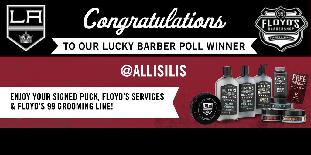 Floyds99's tweet photo. Congrats to our #LAKings #Barberpoll winner @AlliSilis ! Enjoy your prize at one of our LA-Area #Floyds99 shops https://t.co/61PuoF7WgX