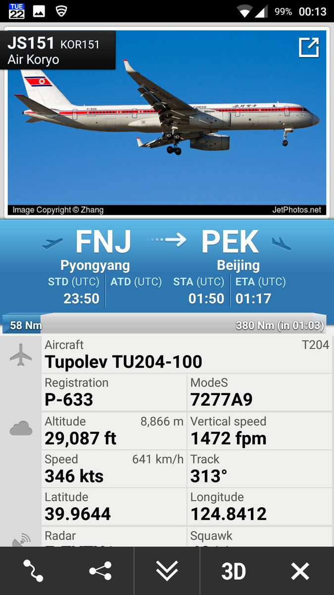CivMilAir's tweet photo. Air Koryo #DPRK North Korea
Tu204 #P633 JS151 from Pyongyang to Beijing
https://t.co/E8k5Tyv4rN https://t.co/1V7XYrlVa9