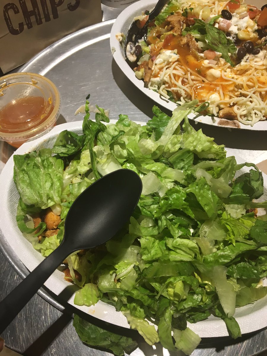 CoachBrooksJMU's tweet photo. Just went to @chipotle and they have no guacamole and no more forks. How am I suppose to eat my salad? #smh https://t.co/ds870W5jVz