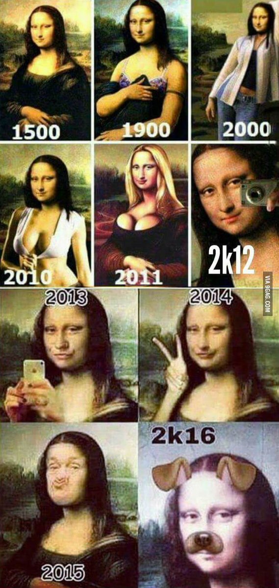 9GAG's tweet photo. Mona Lisa over the years. 
https://t.co/sWsPTeZ2nL https://t.co/FN5heyYyKD