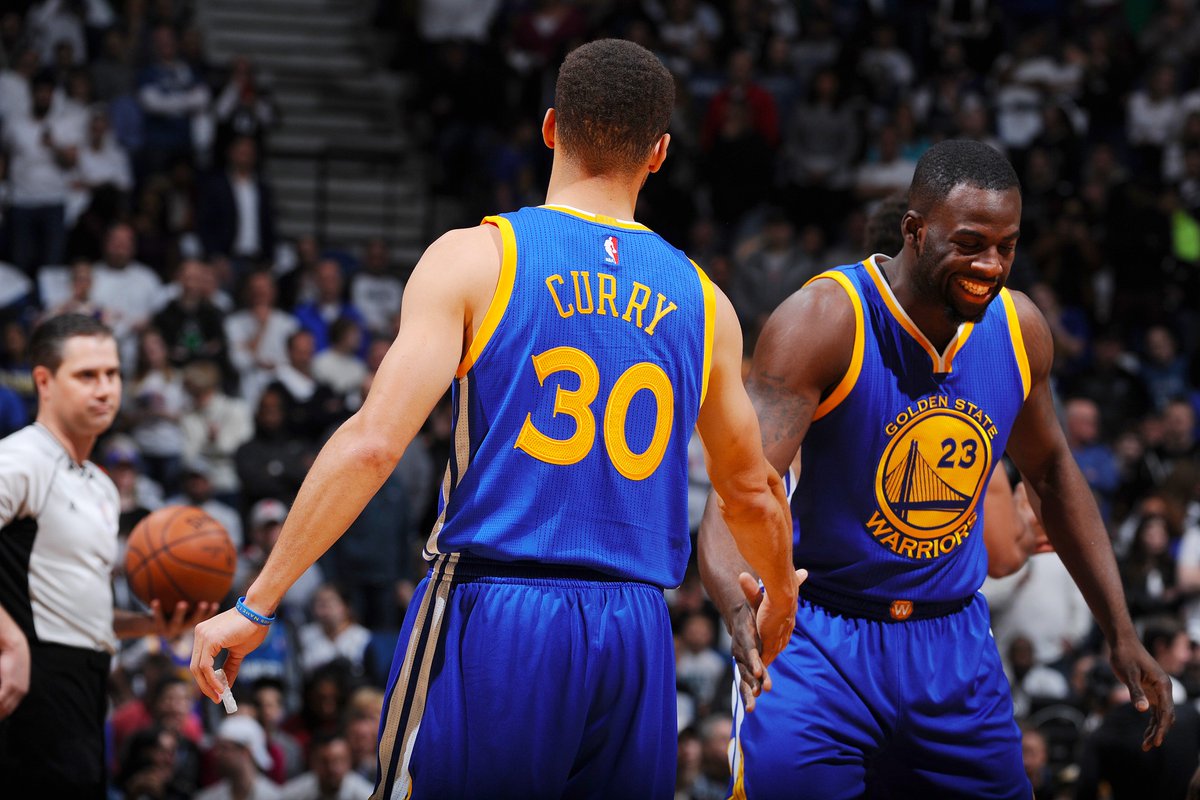 NBA's tweet photo. Draymond scores 10 PTs, dishes out 5 ASTs as @Warriors take a 61-58 lead over @Timberwolves at the break. #GSWatMIN https://t.co/7mKIpEmYGm