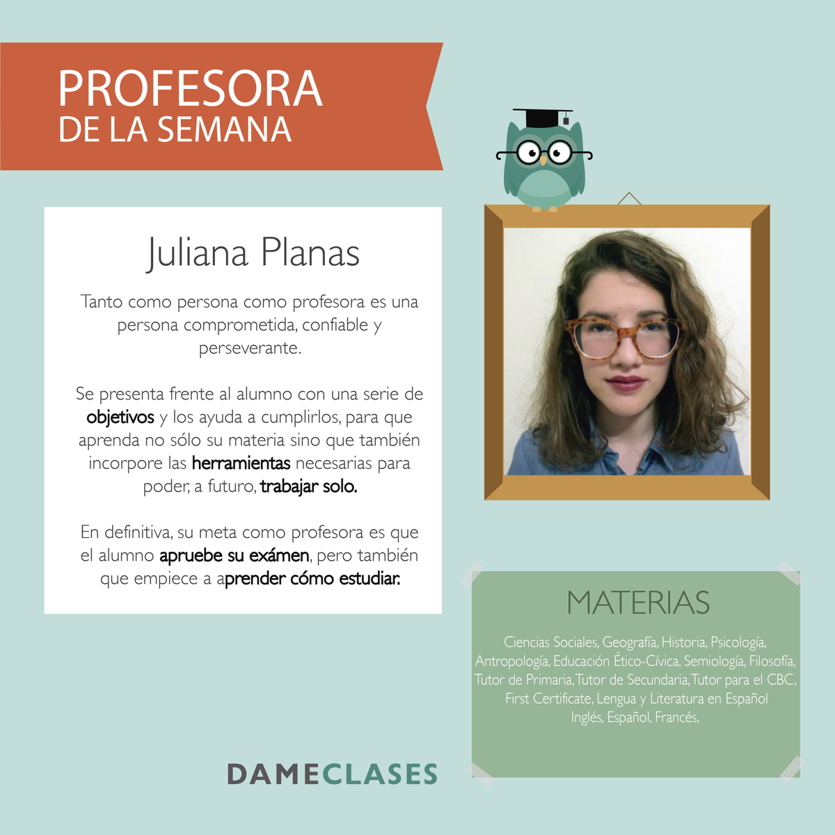 DameClases's tweet photo. La nueva profesora de la semana.
Encontrala a ella y a otros profes particulares en: https://t.co/czEHCWI5sX https://t.co/xRBxl1D3BY