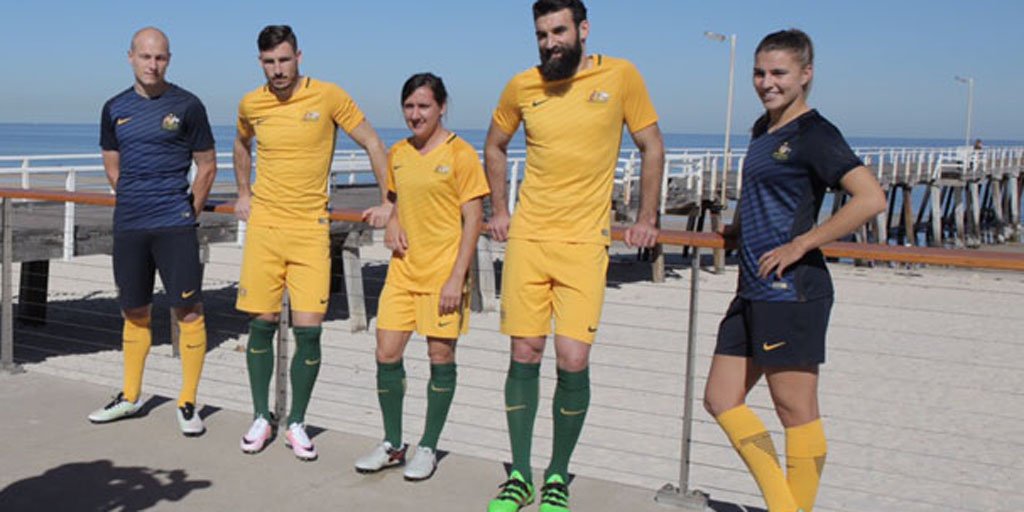 Socceroos's tweet photo. Check out the fantastic new KITS for the @Socceroos and @TheMatildas - https://t.co/W4TE6zki8f #SocceroosThreads https://t.co/9NDb2ZiF74