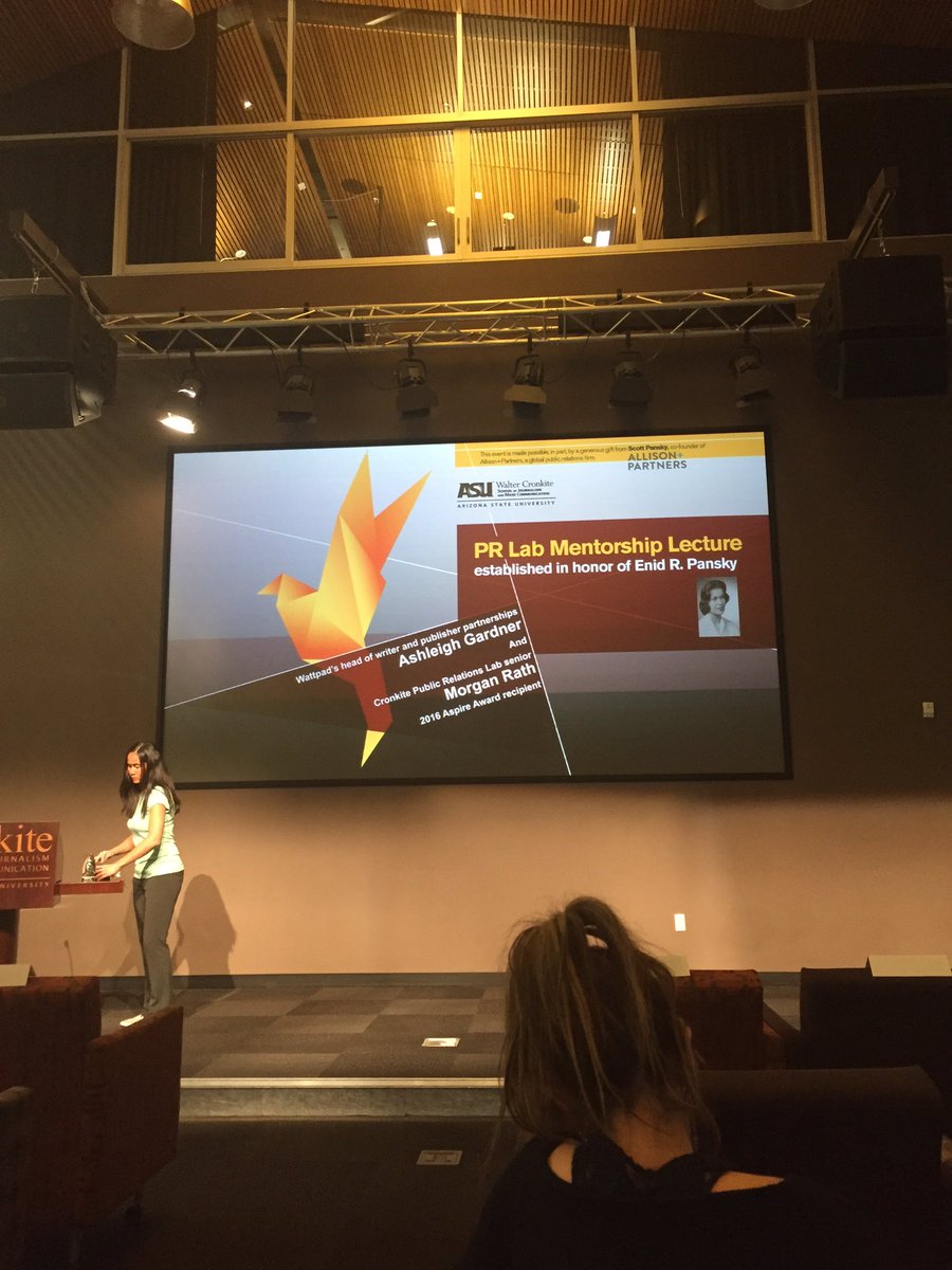 SheaMahoney10's tweet photo. Can't wait to listen to 2016's Aspire Award recipient Morgan Rath @Cronkite_ASU and Ashleigh Gardner! @CronkitePRLab https://t.co/UAMEkBLB8j