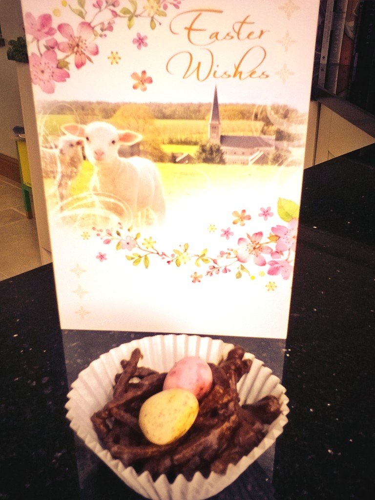 Making chocolate Easter nests with the kids!#chocolate fun! Happy Easter to our lovely followers!#chocolate bouquets