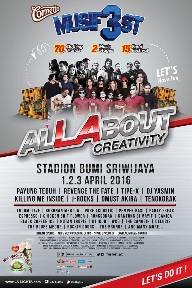Cornetto present @musifest_plg 3 #allaboutmusic . Catat tanggalnya 1,2,3 april 20.... tmi.me/1fd2Tk