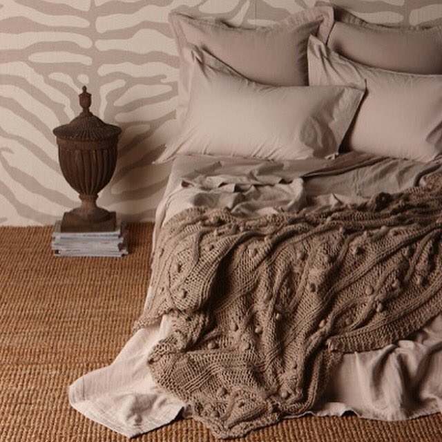 Snuggle up with a cable knit throw in taupe #householdlinens #quality #bedlinen