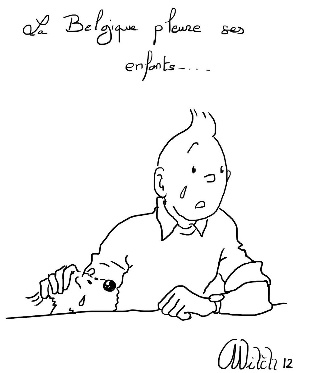 PhPejo's tweet photo. Solidaire avec nos amis belges frappés ce #22mars.
Tintin pleure mais reste debout! 
#Europe et #Francophonie aussi! https://t.co/0A5zcpOBFH