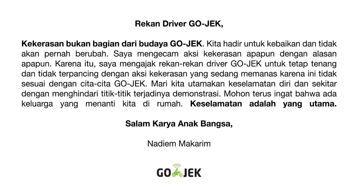 Perhatian kepada rekan driver GO-JEK.
