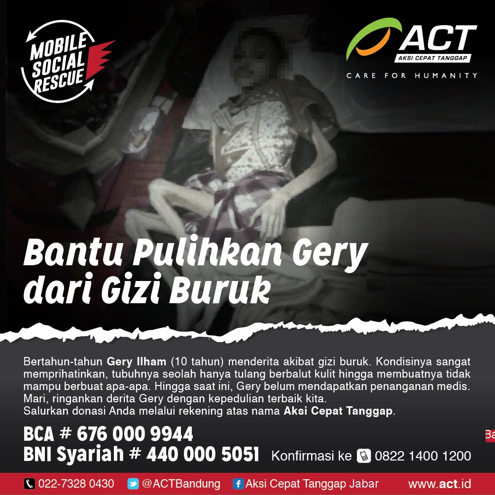 Bantu kami memberikan harapan bagi Gery dgn kepedulian terbaik anda..
<a href="/adihumanity/">Adi Nurdiansyah</a> 
<a href="/ACTforHumanity/">actforhumanity</a> 
<a href="/SefiraMeyda/">Meyda Sefira</a>