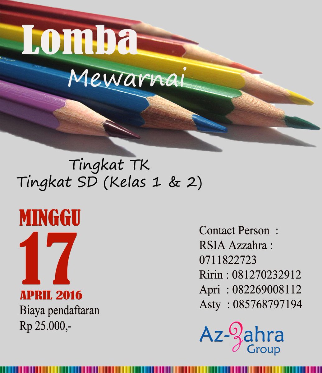 azzahrainfo's tweet photo. Lomba mewarnai tingkat TK dan SD dalam rangka HUT Azzahra Group. 
Daftarkan putra/i anda &amp; menangkan hadiah menarik https://t.co/tjZTp5cS16