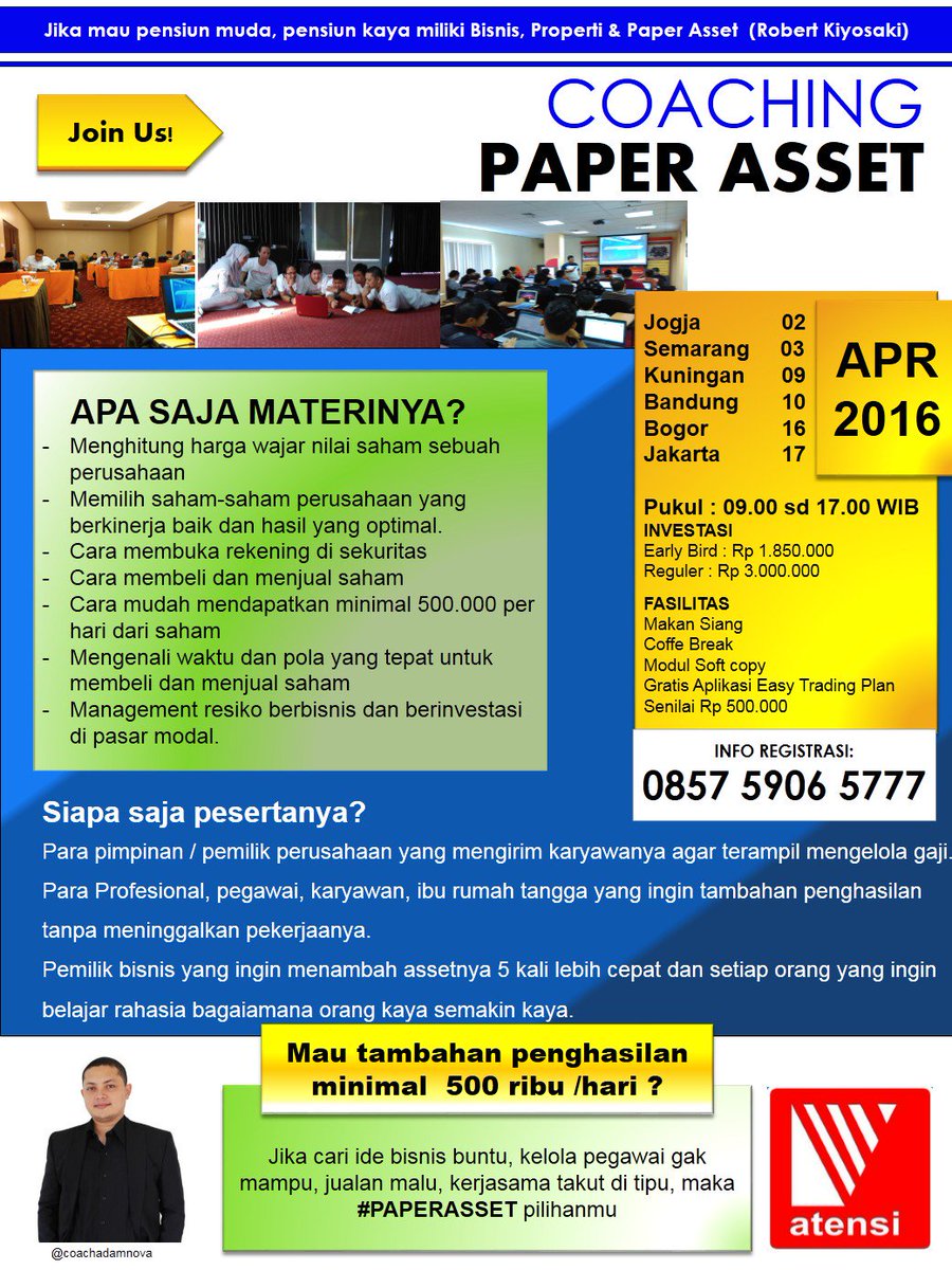 CoachAdamNova's tweet photo. Mau dapet min 500rb per hari ? Ikuti Coaching Paper Asset sms 085759065777 https://t.co/QVriKvhOi1