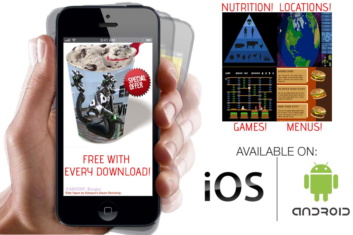 ADVENT_Burger's tweet photo. Did you know we're mobile?! DL the APP today 4 free stuff.
BTW: No, we totally don't track your location with it. https://t.co/NRXVlPGYVm
