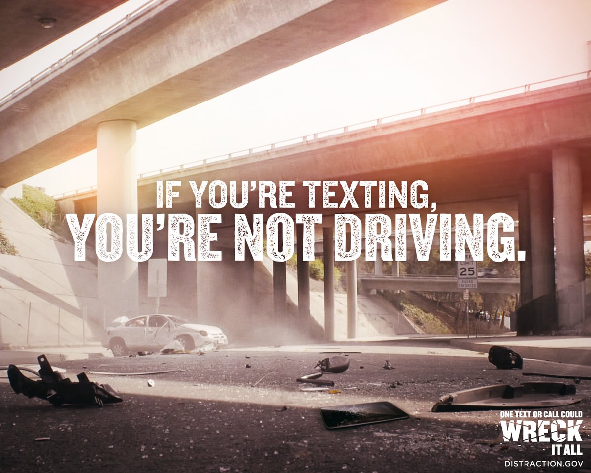 DriveSafeHR's tweet photo. If you can’t wait to send a text, pull over to a safe location first. It may save your life and the lives of those around you. One Text or Call Could WRECK it ALL. Don't Drive #intexticated https://t.co/VYVtRXlpDi