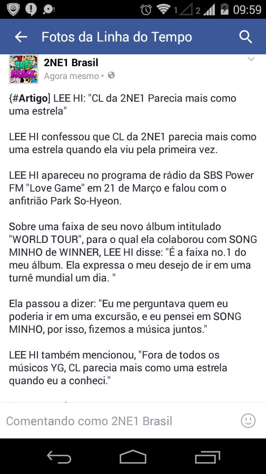 _2NE1Brasil's tweet photo. {#Artigo] LEE HI: "CL da 2NE1 Parecia mais como uma estrela" https://t.co/ZWIFWQy3ah