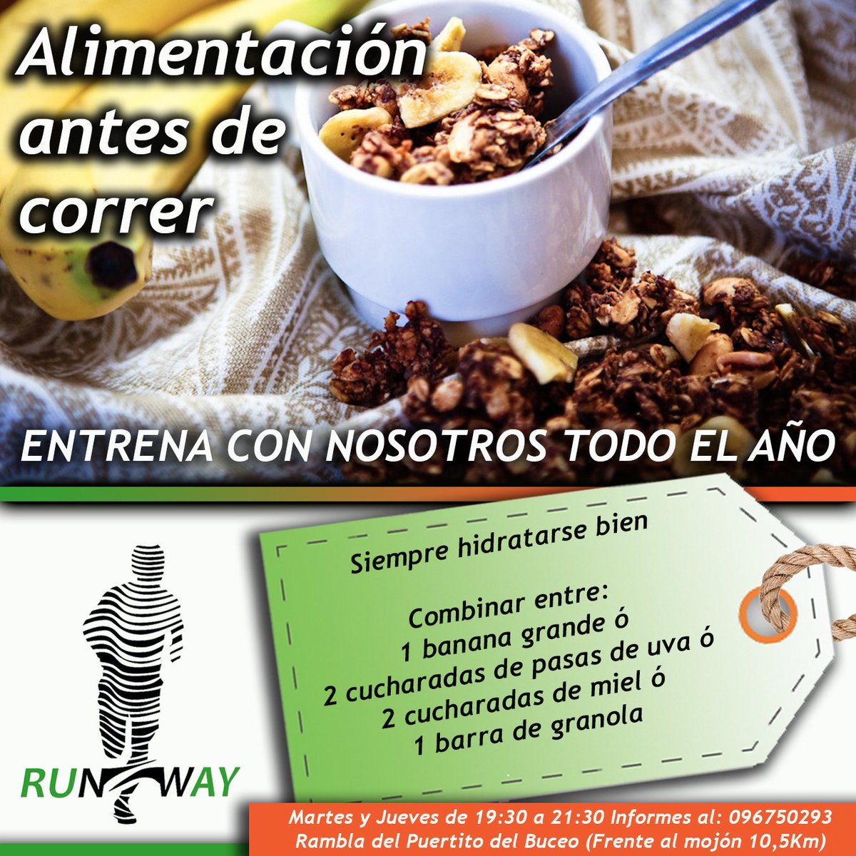RunWayMvd's tweet photo. Alimentación antes de correr
#Alimentación #Salud #Ejercicio #Runners #Training #runwaytips https://t.co/dapTKikffE