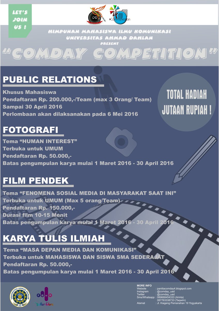 #LombaYk @kusmanovia: #Comday4 30 April &amp; 6 Mei National Competition | info @comday_uad