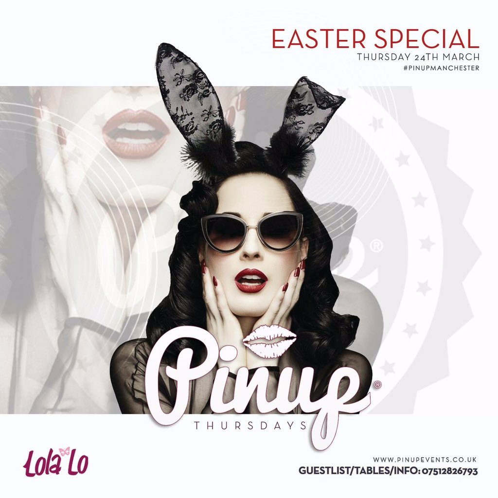 This Thursday...
#EASTER SPECIAL
<a href="/LolaLoMCR/">Lola Lo Manchester</a> 😁🎉🍾💃🏻💥🍹
Email bookings@koosday.co.uk for tables/guestlist x