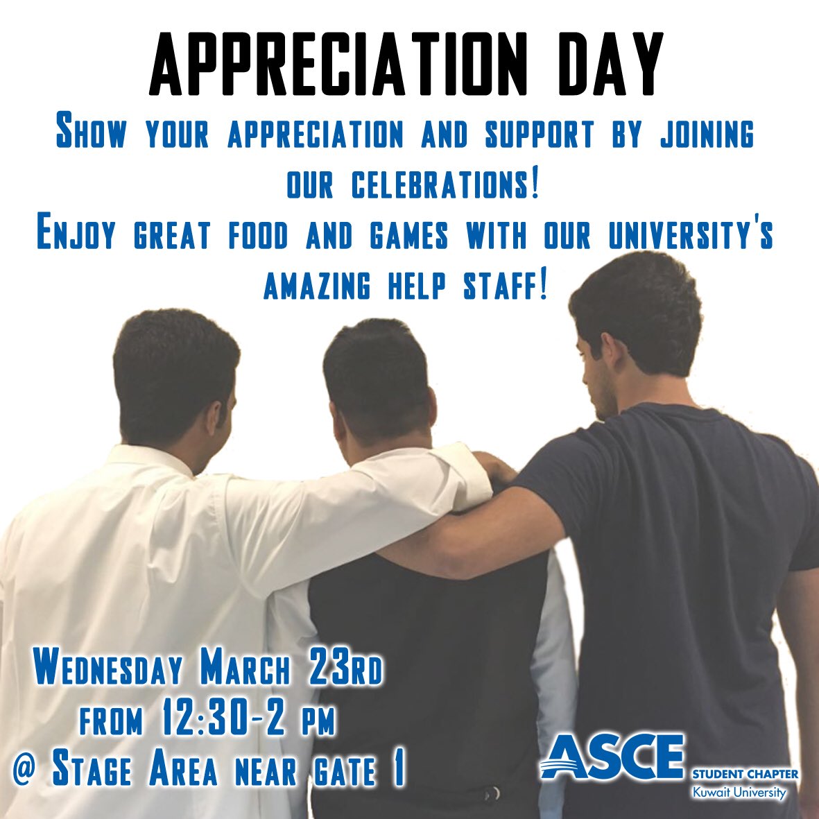ascekuwait's tweet photo. عبروا عن تقديركم و شاركونا بحفل تكريم عمالة الجامعة! استمتعوا معهم بغداء لذيذ و مسابقات ترفيهيه ! 🎲🍴 https://t.co/uZeFzxYByW