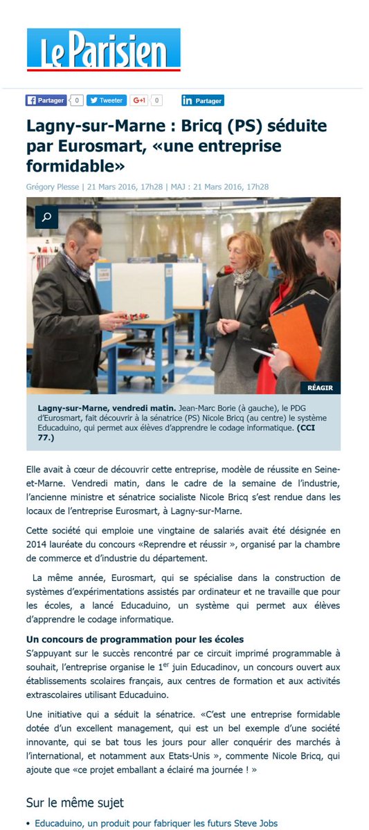 EurosmartFR's tweet photo. Lagny-sur-Marne : Bricq (PS) séduite par Eurosmart, «une entreprise formidable»
https://t.co/Zr7bhX4ct6 https://t.co/x3xHQI6xNP