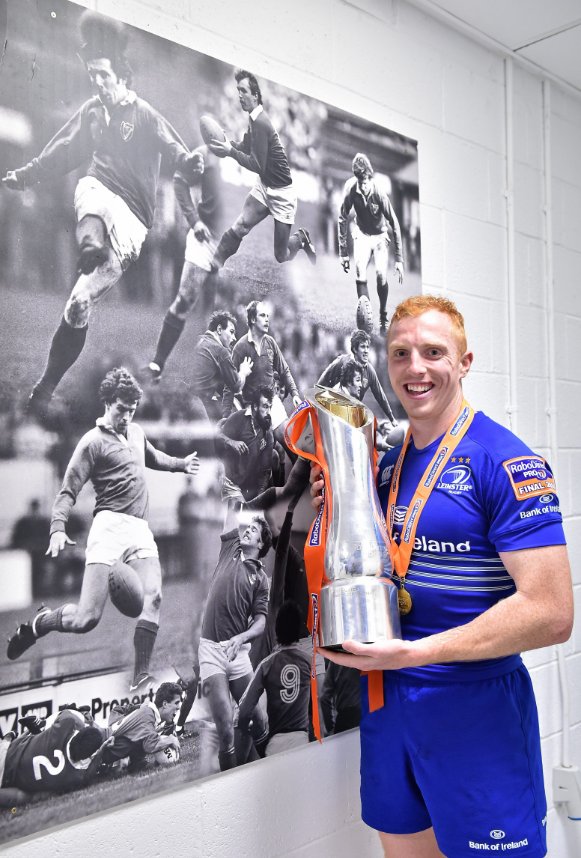 leinsterrugby's tweet photo. That was some 12 months! From @StMarysRFC to Leinster trialist to @PRO12rugby winner... #ThanksFanj #FromTheGroundUp https://t.co/JZbZdnGQSM