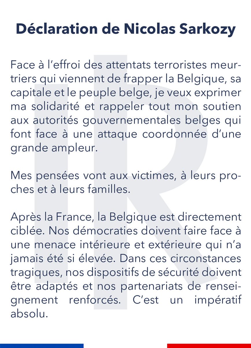 Je veux exprimer ma solidarité et rappeler tout mon soutien aux autorités gouvernementales belges -NS #Bruxelles