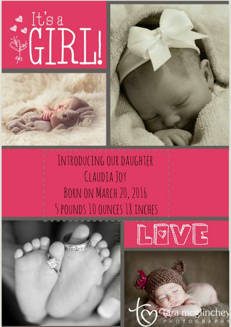 [ Holds our bundled up newborn daughter securely in my arms as I make a small announcement with my husband.]