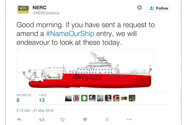 MarkRaganCEO's tweet photo. ‘Boaty McBoatface’ proves that asking the Internet is not always the best idea. https://t.co/XaHiaSOOu9 https://t.co/2XCsiqnDU4