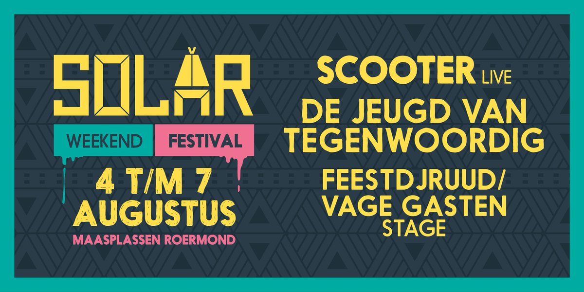 Solarweekend's tweet photo. BAM! @scooter_techno, @dejeugd, @FeestDJRuud en @VAGEGASTEN #Solar16! Tickets: https://t.co/uUyy9dtEC5 https://t.co/0cXjkxTiBa