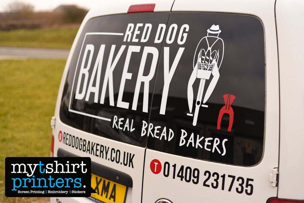 MyShirtPrinter's tweet photo. Finishing up the new #vechiclebranding for @Reddogbakery #largestickers. https://t.co/R5CgZbouJf