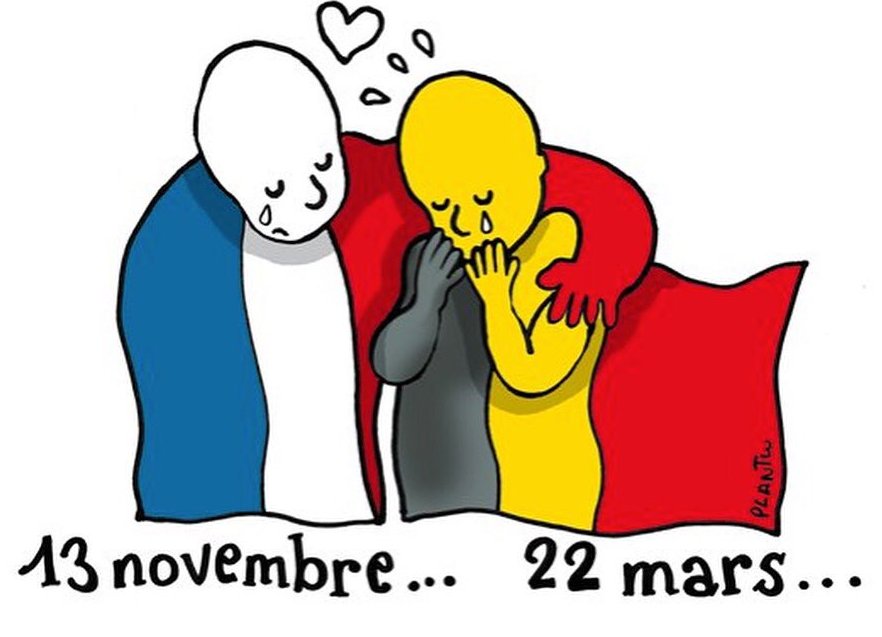 UNILAD's tweet photo. A very strong image in tribute to those affected in #Brussels by cartoonist @plantu https://t.co/StOGmgCNUB