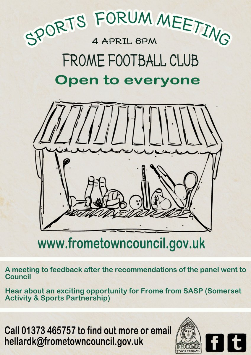 FromeCouncil's tweet image. Find out what’s happening with #sport in #Frome at our Sports Forum meeting this April