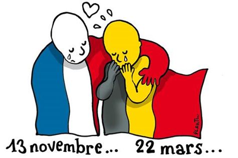 wsyx6's tweet photo. French newspaper @lemondefr shared this touching image of solidarity after the #Brussels attack https://t.co/eBSyP2up7e