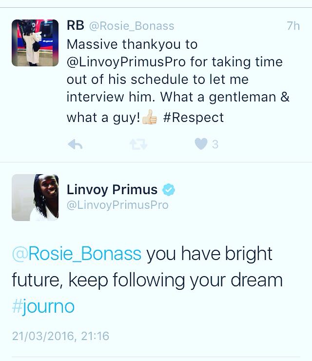 BedsJournos's tweet photo. Our sports journo student @Rosie_Bonass did a great job interviewing ex-Premier League footballer @LinvoyPrimusPro https://t.co/6XbmXJeLhJ