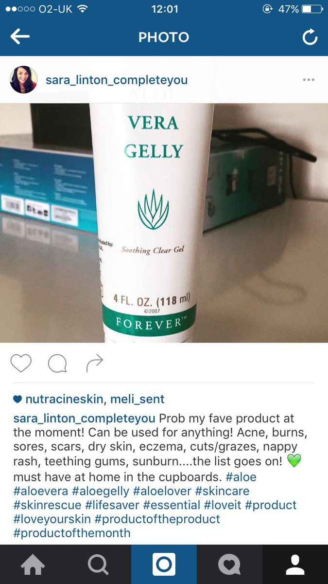 SaraCompleteYou's tweet photo. Aloe gelly is amaizng! Product of the month! #aloeveraneeded https://t.co/zjc4b8jvJj