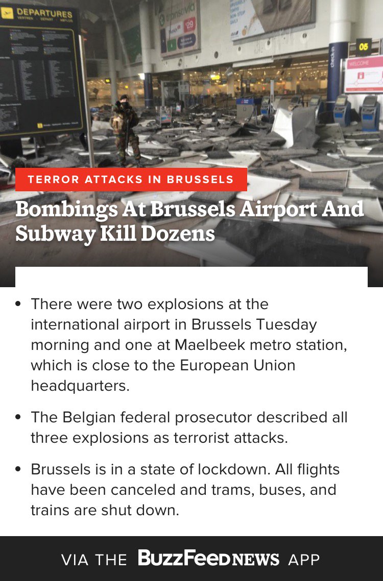 BuzzFeedNews's tweet photo. Brussels is on lockdown following deadly attacks today. Here's the latest:
https://t.co/ahw9ntUKDO https://t.co/xuuaFVNJtw