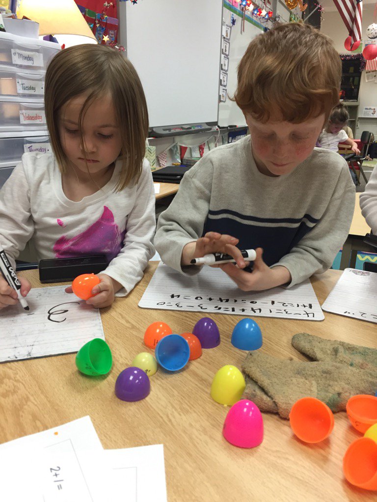 Mrslantis's tweet photo. Working on our math facts using plastic eggs. #ncecsd https://t.co/aVQrNHJQYh