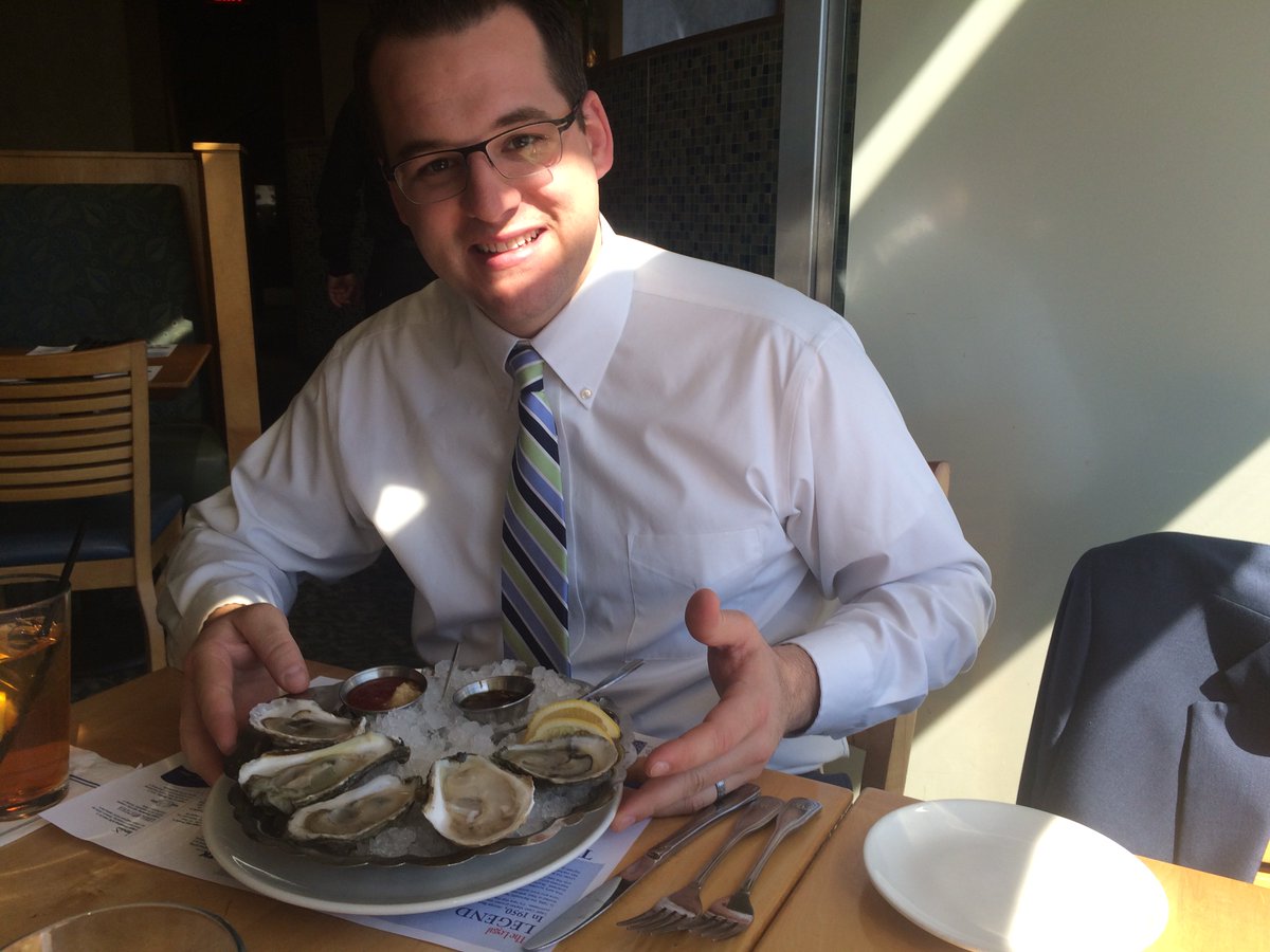 adamweiger's tweet photo. In Boston, do what the Bostonion's do! 1st time, raw Oysters. Customers advice @NetGainTech #TechnologyOneSource https://t.co/H1lReNjcbo