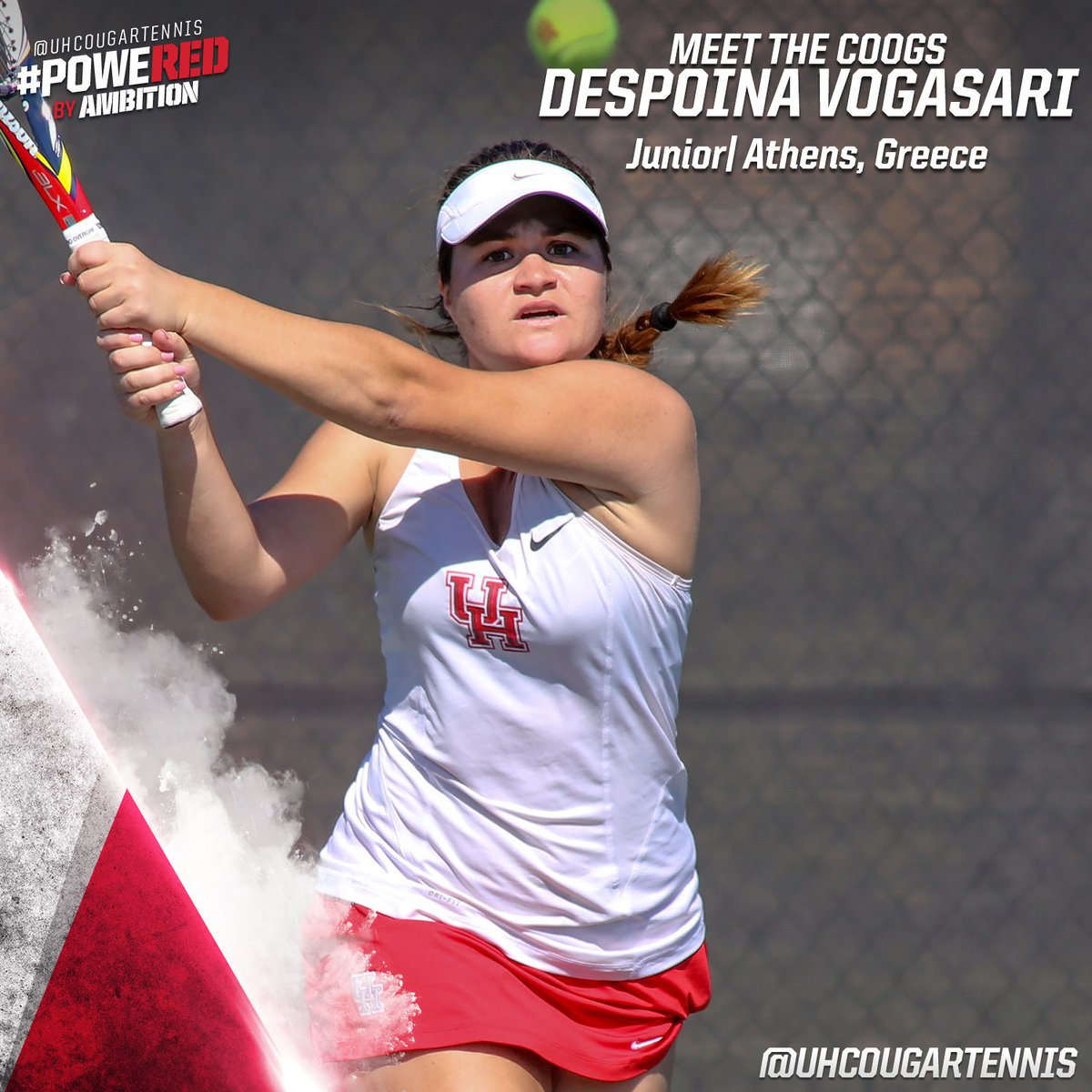 UHCougarTennis's tweet photo. This week we want you to meet Despoina Vogasari, a junior from Greece! Stay posted for more fun facts! #MeetTheCoogs https://t.co/y0WjVRqxdK